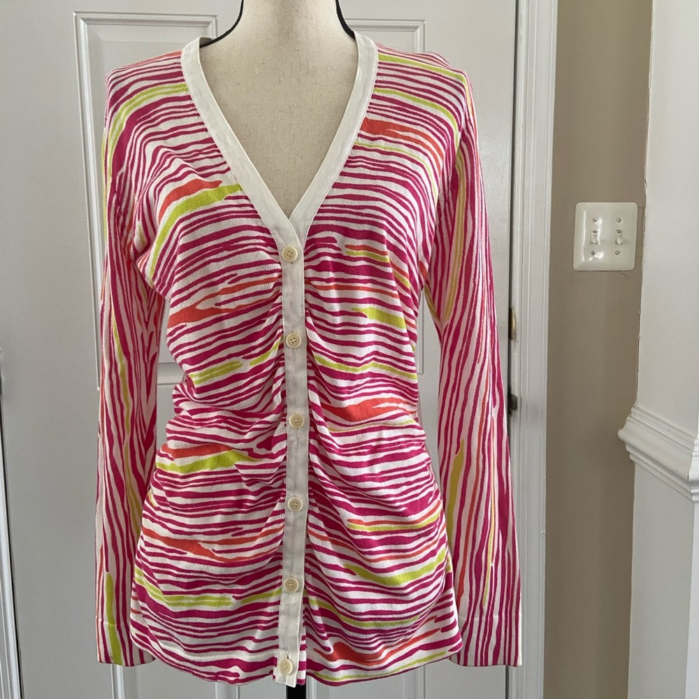 Lafayette 148 NY White Pink Green Cardigan